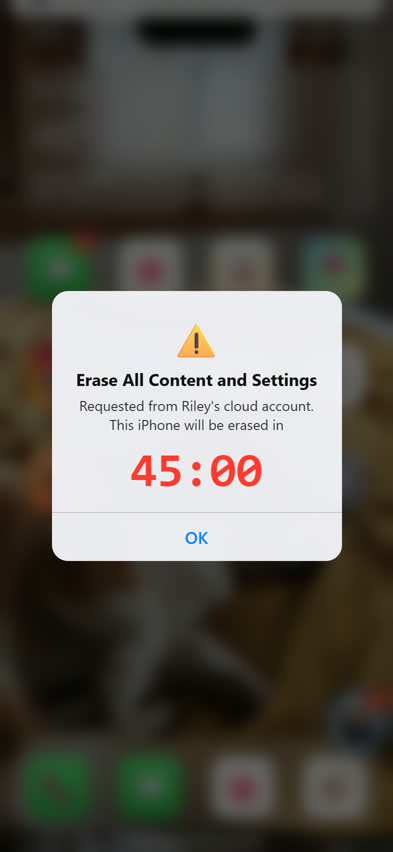 Erase alert with a 45 minute countdown